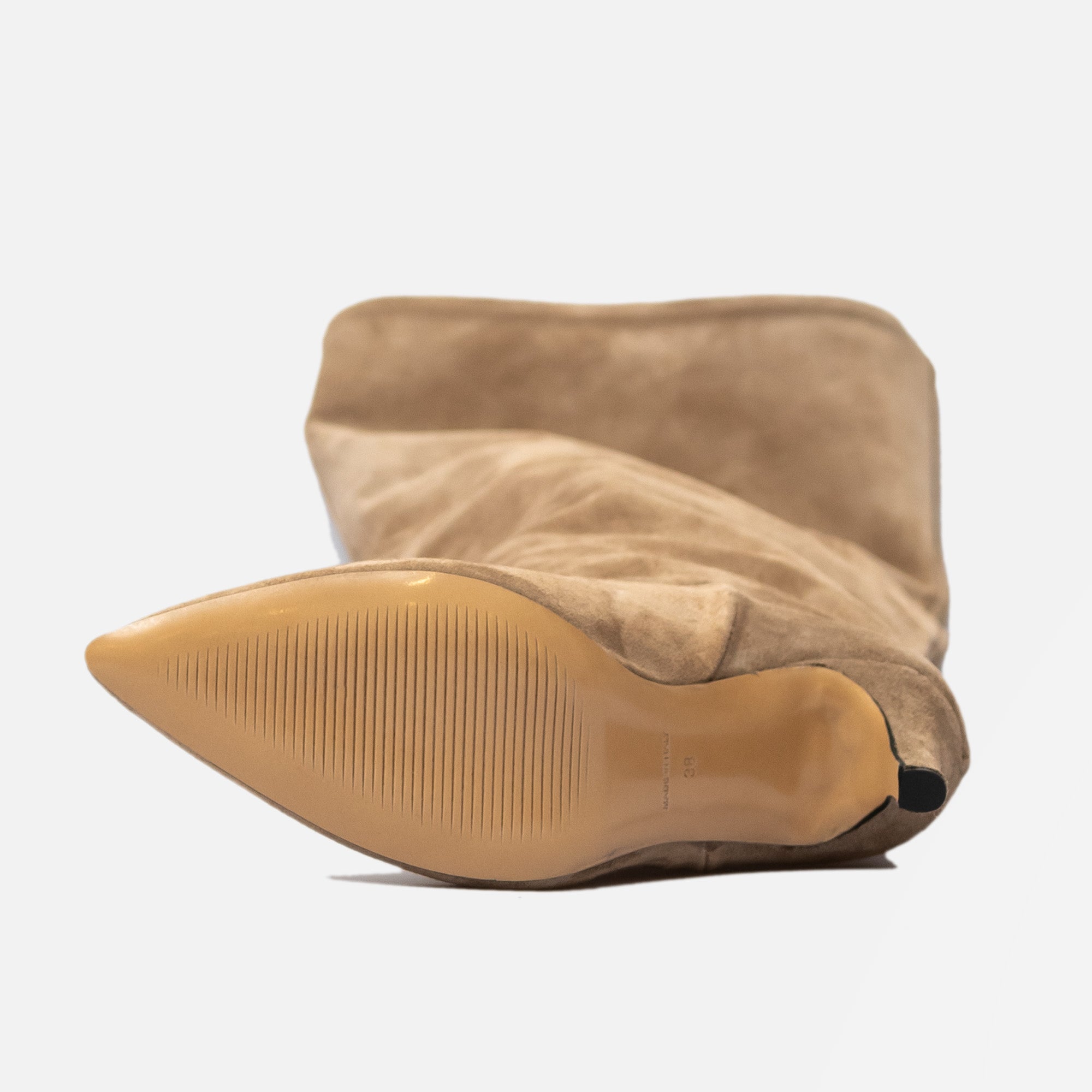 Stivali alti a Punta Beige con con tacco 8 centimetri - Vero Camoscio - Made in Italy