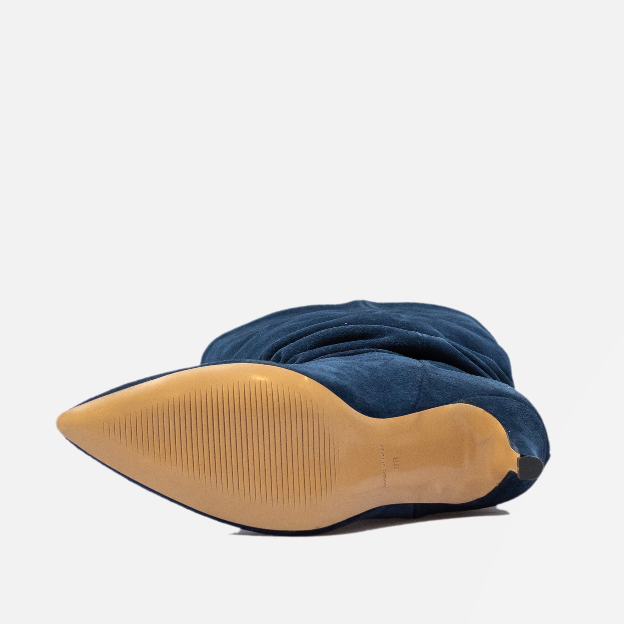Stivaletti arricciati con tacco Blu - Vero Camoscio - Made in Italy